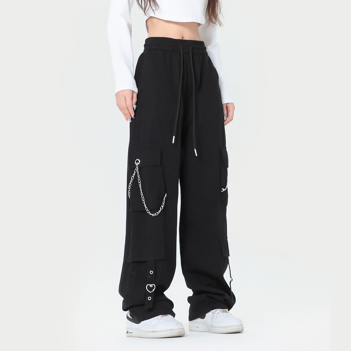 Men's And Women's Pink Zipper Decorations Loose Cool Hot Girl Overalls