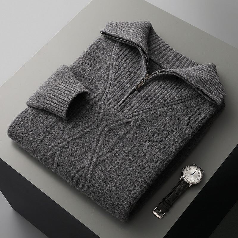 Men's Diamond-Pattern Sweater Casual Stand Collar Long Sleeves