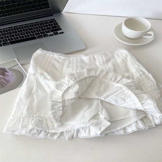 Sweet Girl White Lace Design High Waist Skirt