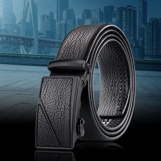 Covered Edge Scratch-resistant Men's Leather Belt Black Bark Pattern Men's Belt