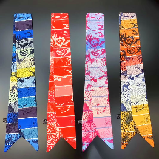 Ladies Geometric Stripes Slender And Narrow Twill Scarf Ribbon