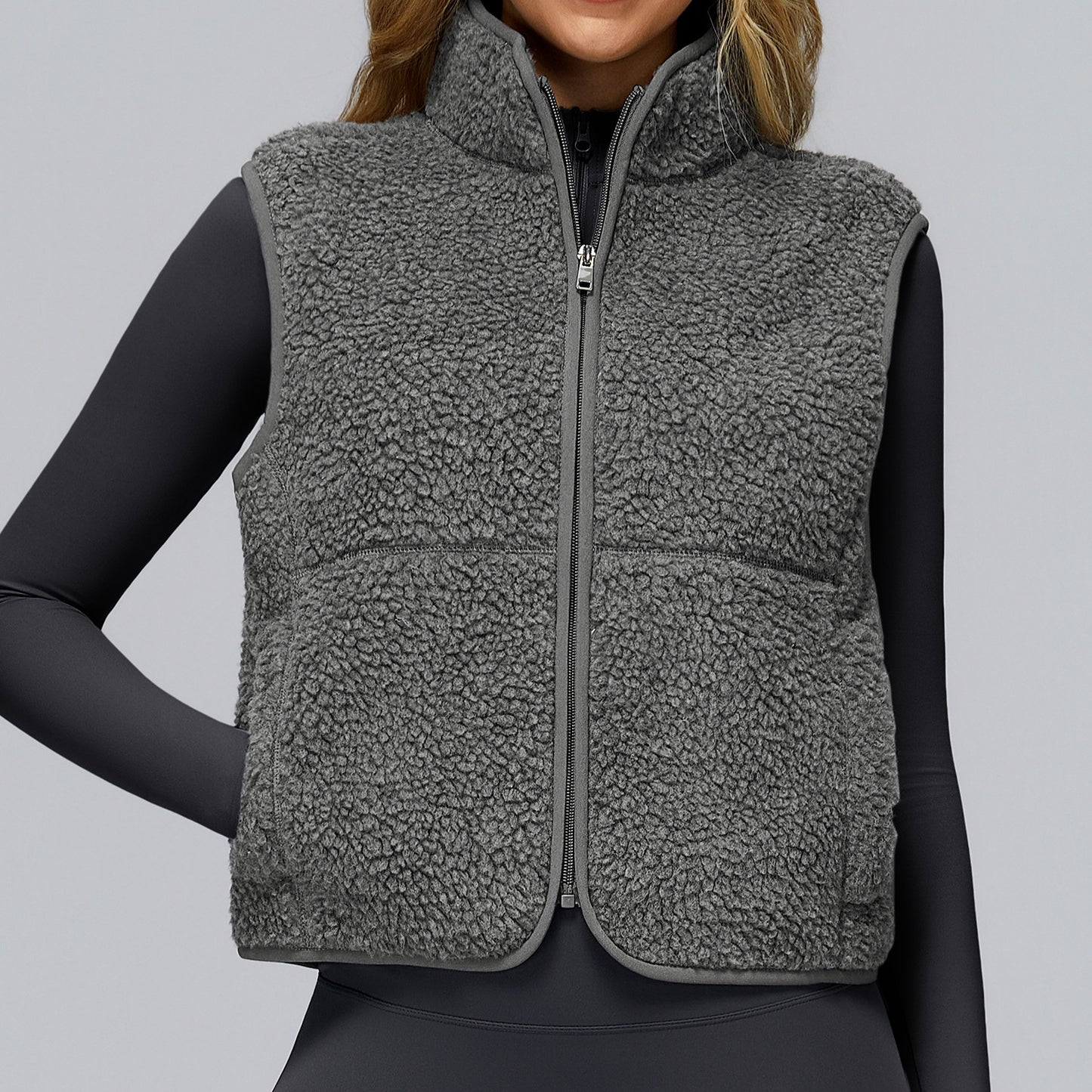 Autumn And Winter Velvet Stand Collar Sports Vest Sleeveless