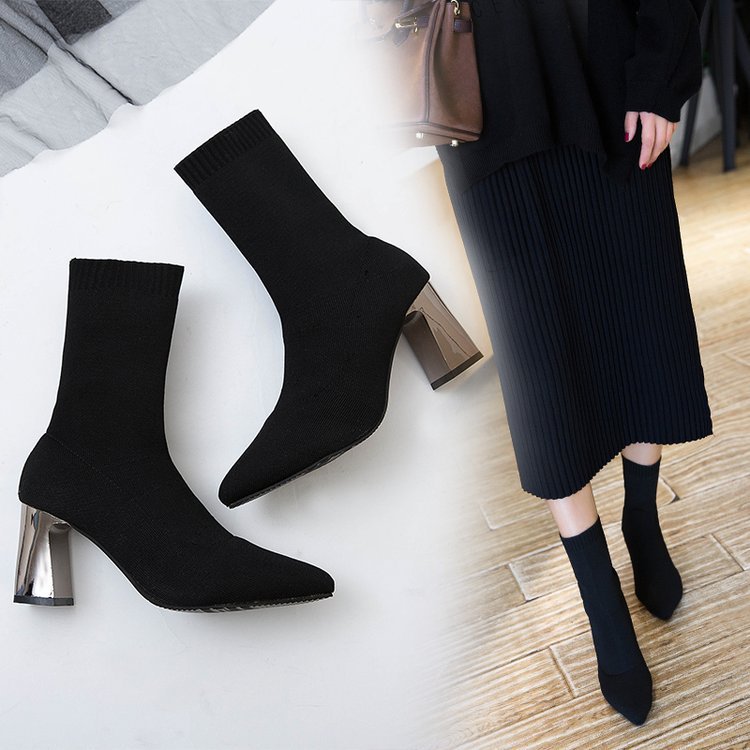 Socks pointed toe boots
