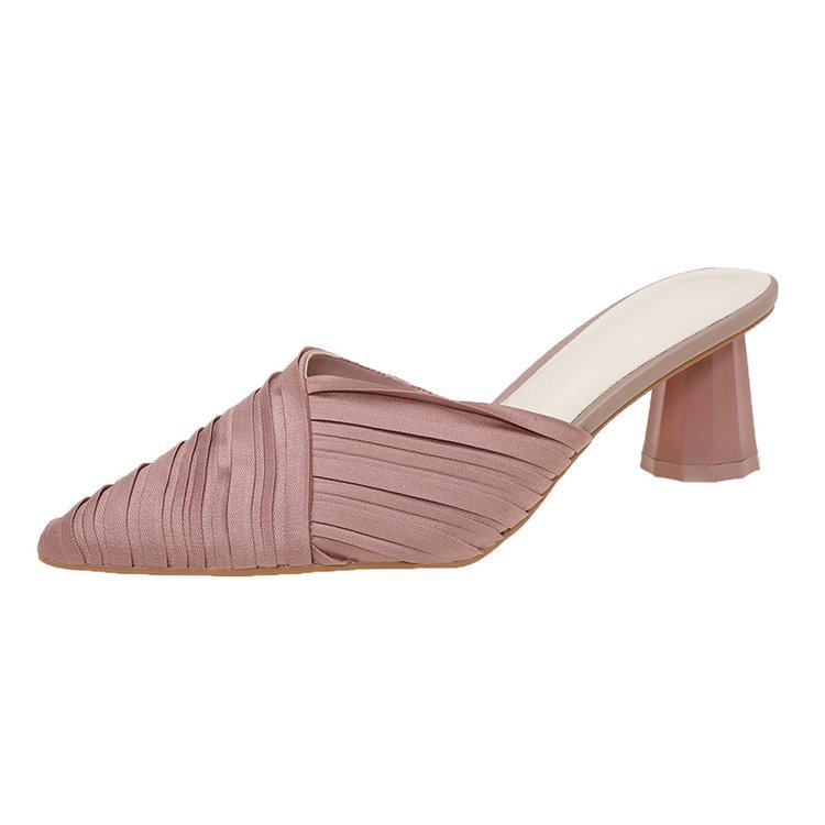 New Summer Women's Shoes Pointed Slippers Thick Heel
