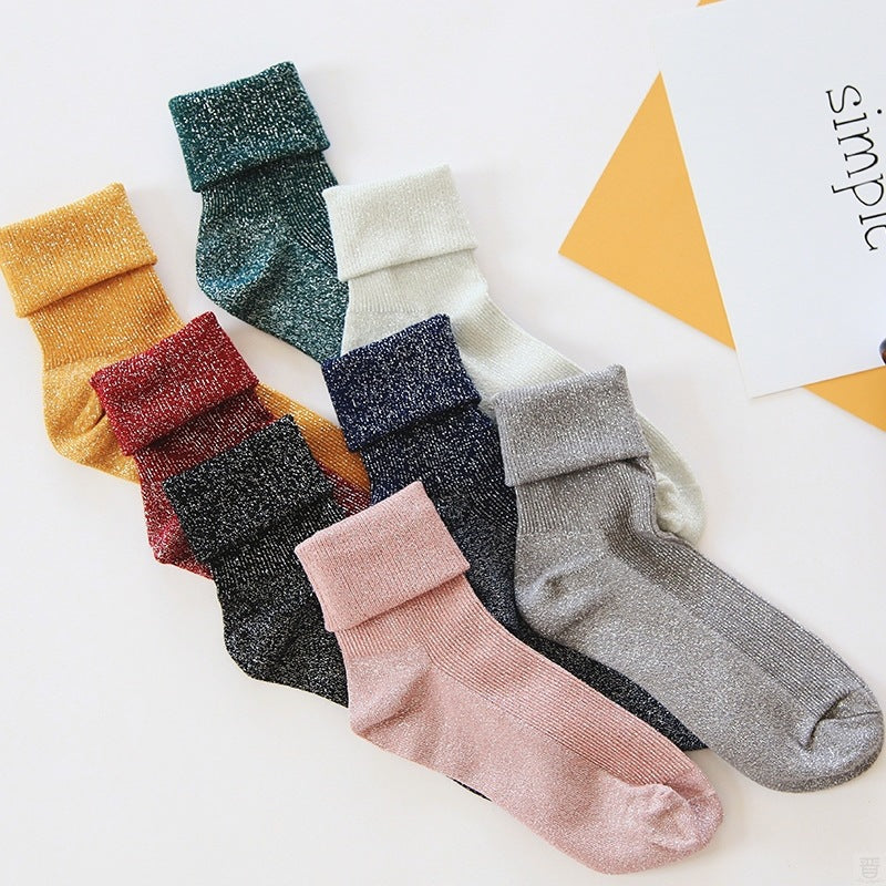 Winter fashion warm solid color flash socks