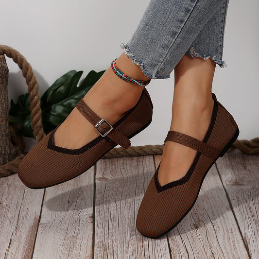 Flat Flying Woven Square Toe Low-cut Shoes