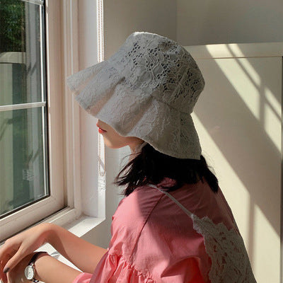 White Lace Bucket Hat Women's Summer Thin