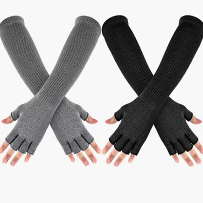 Fashion Elastic Solid Color Cold-proof Warm Half Finger Gloves