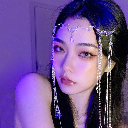 Ancient Style Headdress Hanfu Tassels Forehead Ornaments Eyebrow Pendant Face Curtain Veil