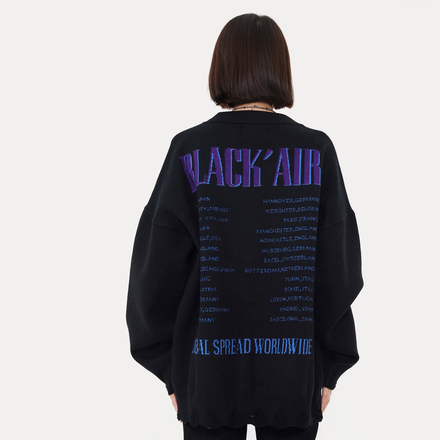 Sweater Wormhole Destruction American Street Sweater Retro Black