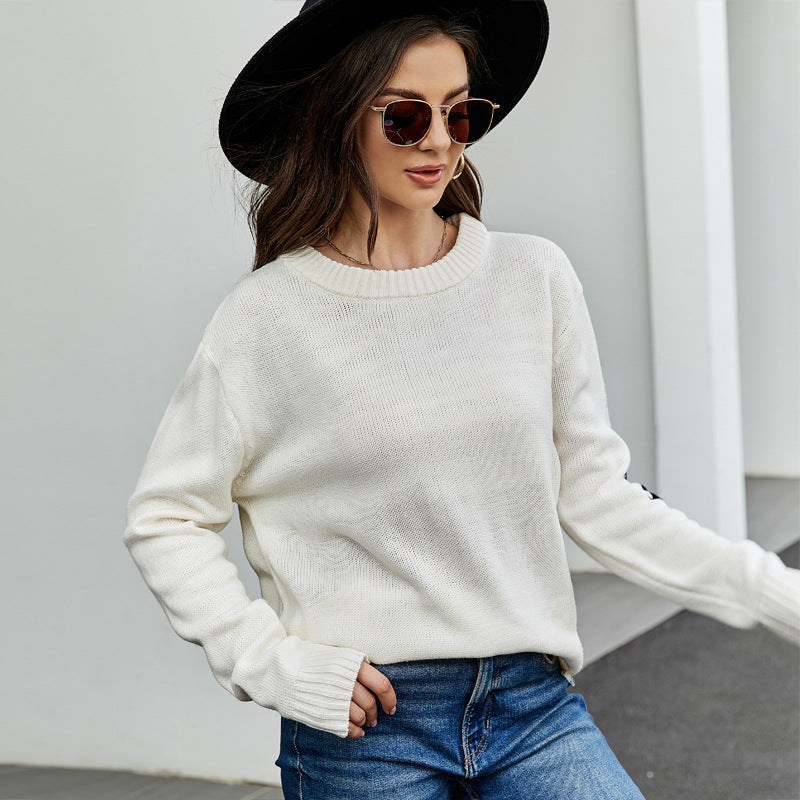 European And American Letter Jacquard Casual Sweater Idle Style Loose Pullover