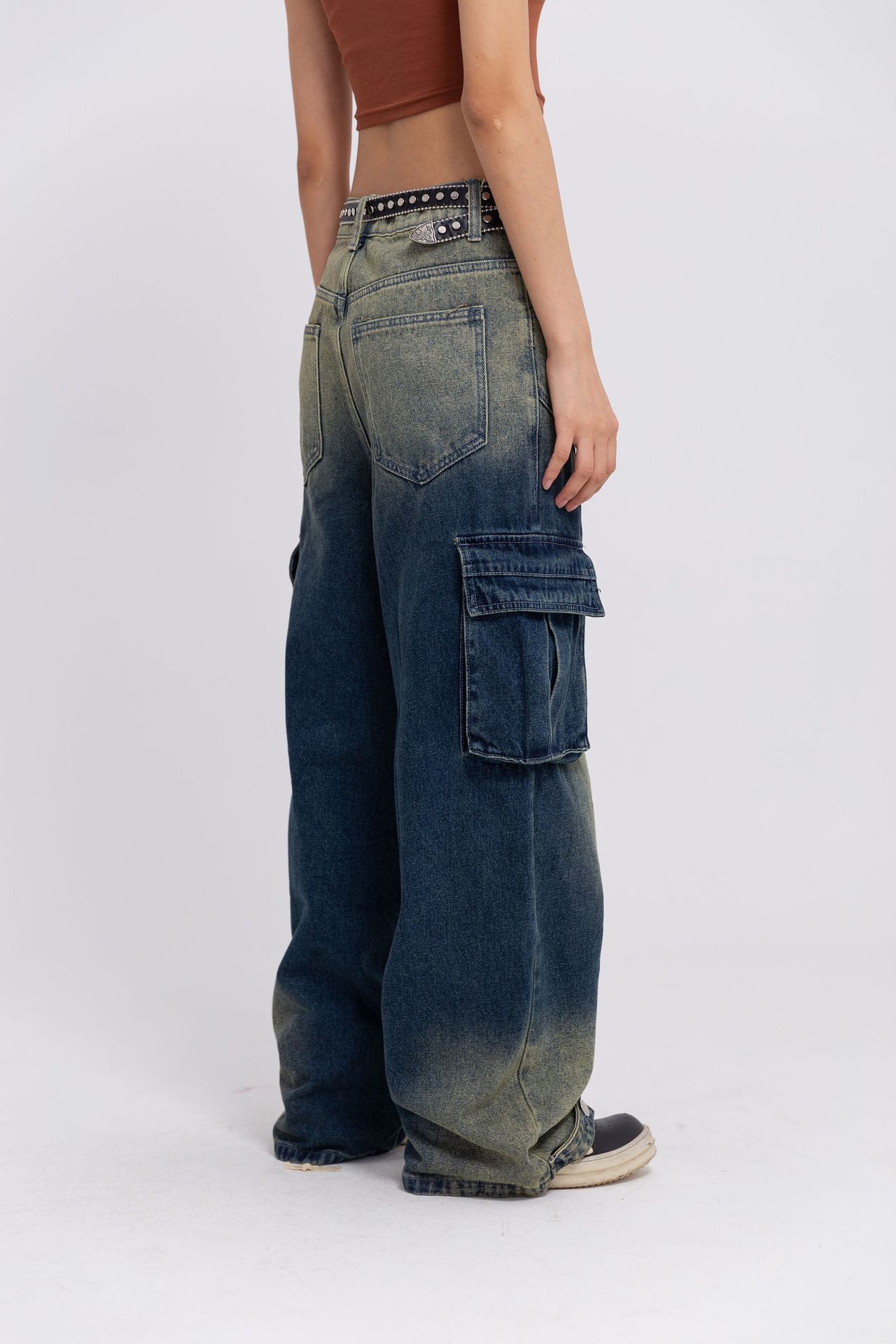 Unisex Street Fashion Loose Wash Workwear Denim Trousers