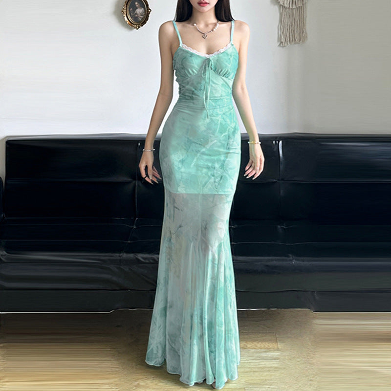 Hip Lifting Semi-permeable Mesh Long Dress