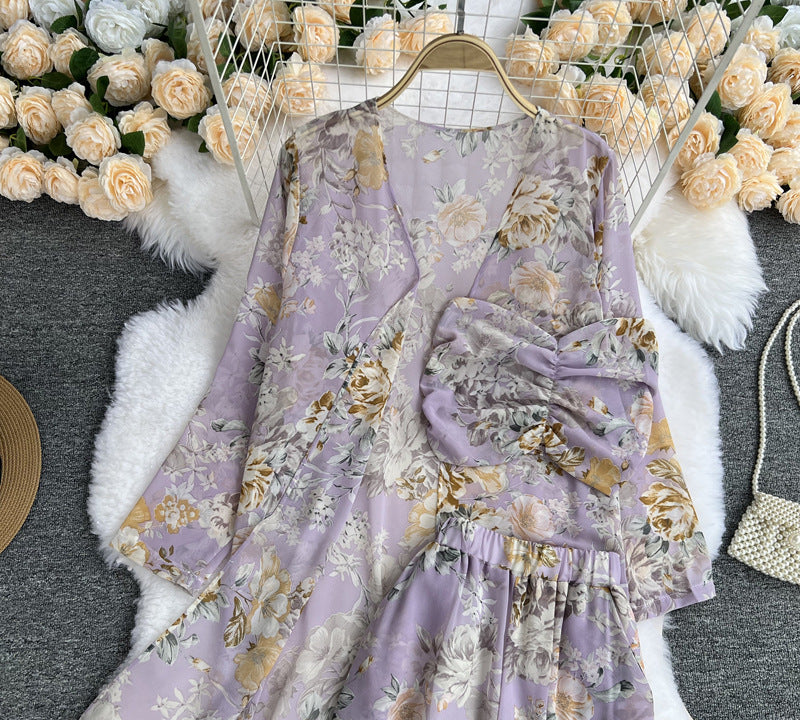Mid-length Floral Chiffon Cardigan Three-piece Set Tube Top Short Type