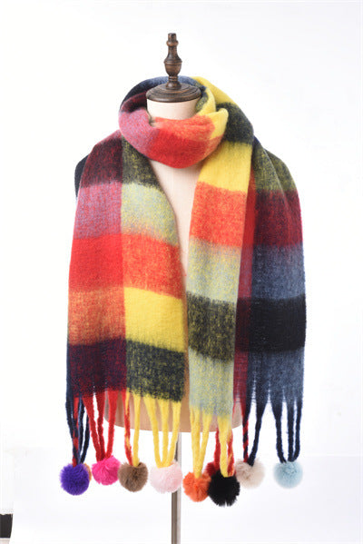 Colorblock All-matching Tassel Ball Circle Yarn Scarf