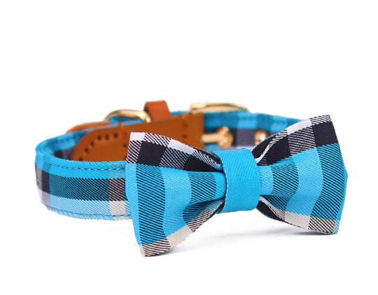 Leather Stitching Drawable Mesh Bow Pet Tie Collar