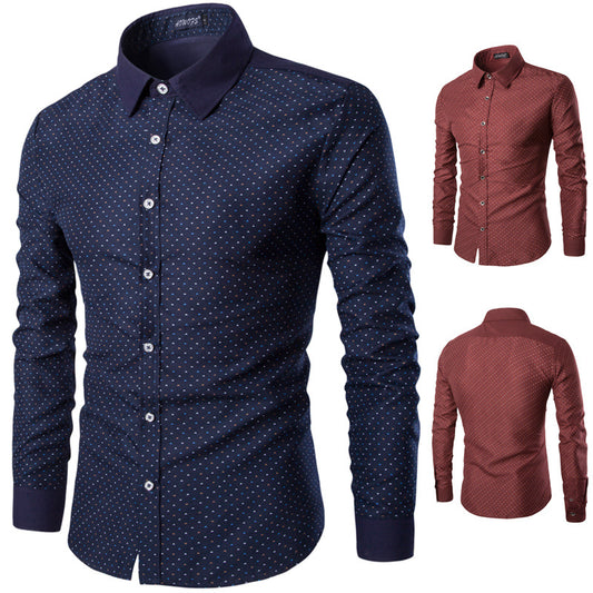 Men's Long Sleeve Shirt Little Seagull Print Men's Slim Shirt