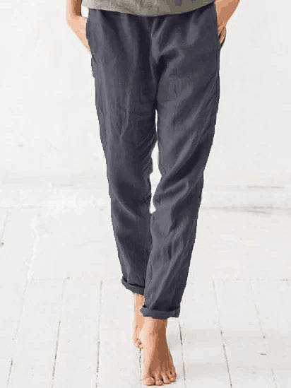 Women'sSolid Color Cotton And Linen Casual Trousers