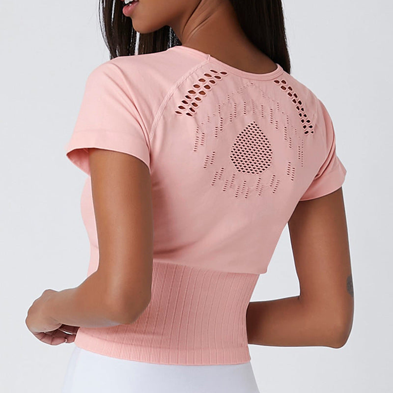 Women's Classic Hollow Yoga Quick-drying T-shirt Body Shaping Seamless Short Sleeve