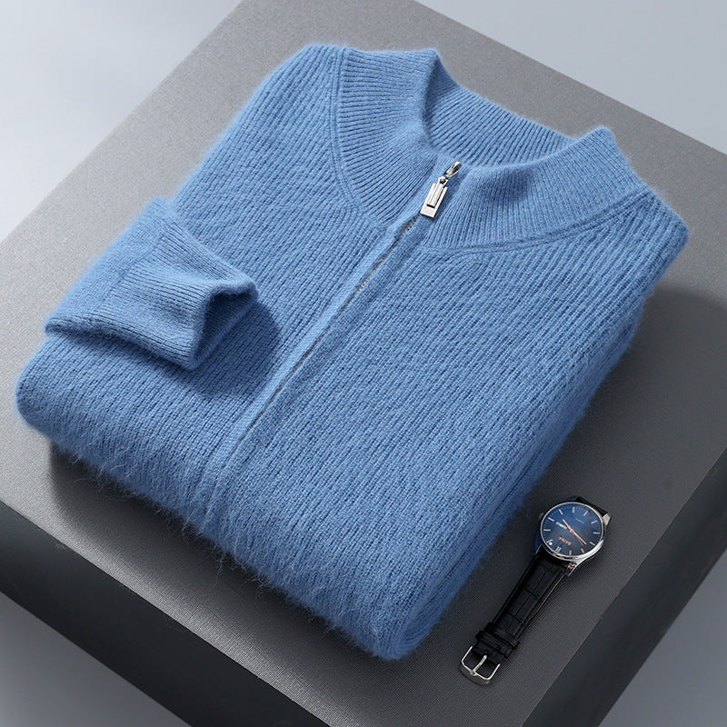 Men's Half-high Collar Loose Thick Zip Wool Knitted Sweater