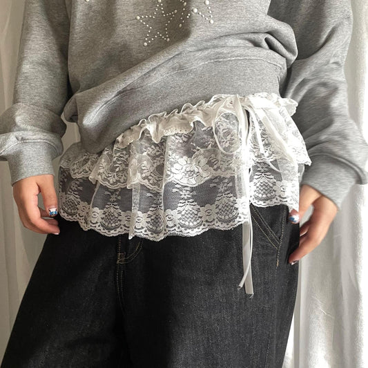 Lace Short Fart Curtain A- Line Ballet Bow Lace-up Skirt Bandage Dress