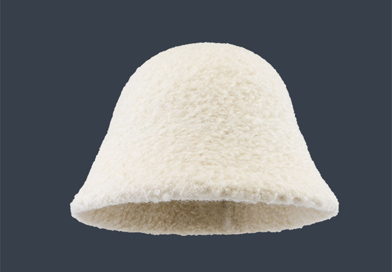 Solid Color Warm Wool Bucket Hat Show Face