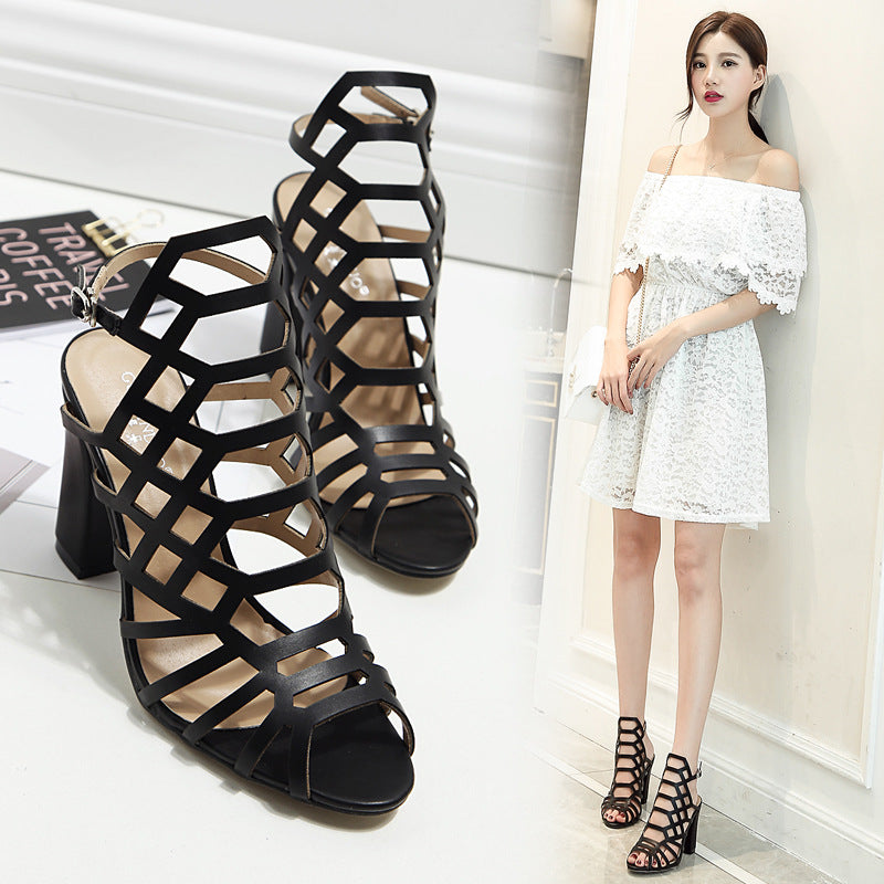 European and American sexy thick high-heeled sandals