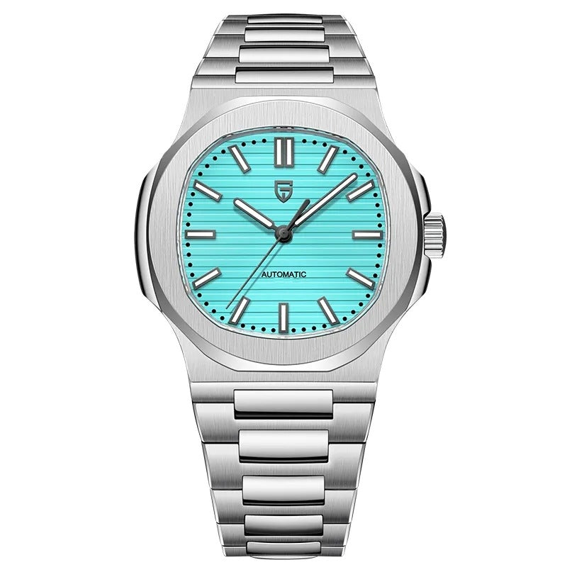 Men's Stainless Steel Automatic Mechanical Waterproof Barrel-shaped Wristwatch