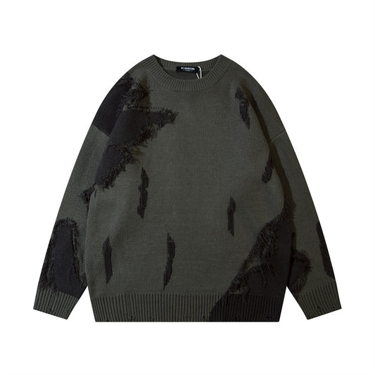 Strikket sweater med rund hals, lange ærmer og pelsbesat kant