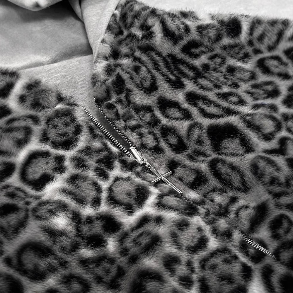 Hooded Hoodie Two Sides Can Wear Vintage Leopard Print Zipper Hoodie