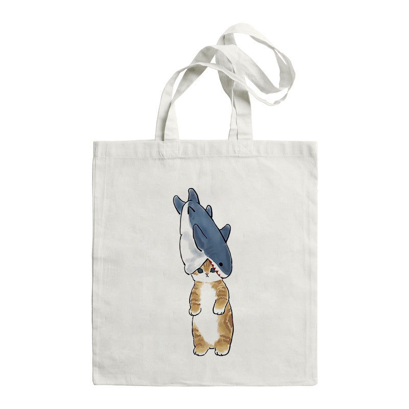 Shark Cat Printed Canvas Bag Shoulder