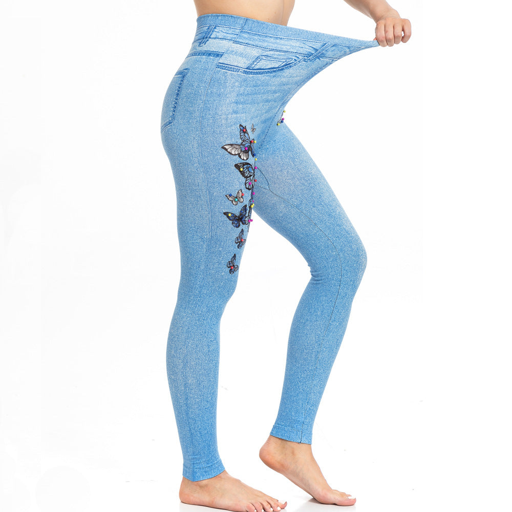 Womens Sexy Tummy-Control Butt-Lifting Butterfly-Print Leggings