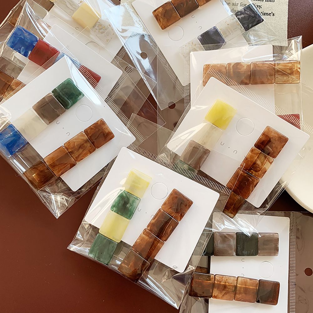 Colorblock resin square geometry hairpin combination Korea retro forest system bangs clip hair accessories