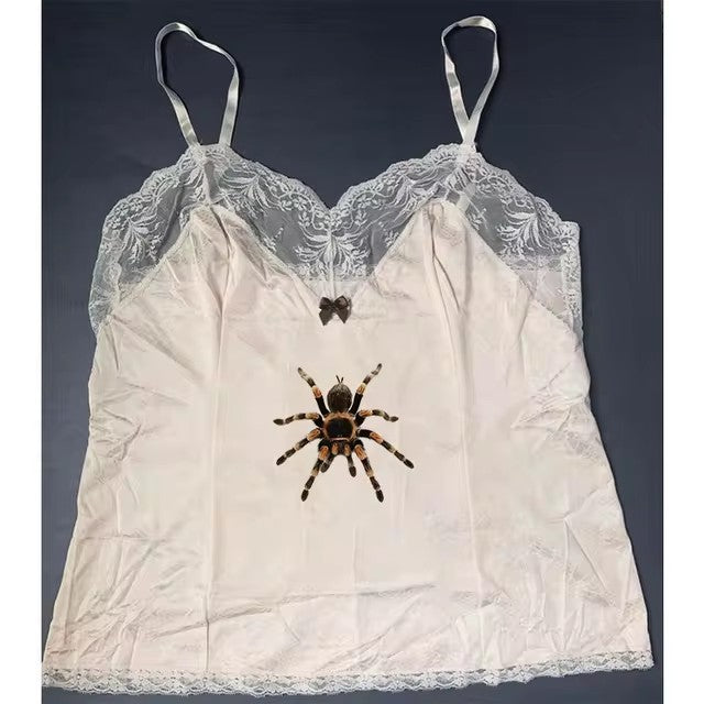 Cute Spider Print Pattern Lace White Lace American Style