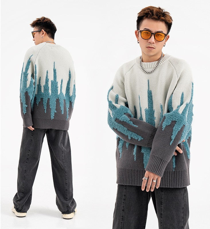 Contrast Vintage Flame Street Fashion Design Sweater