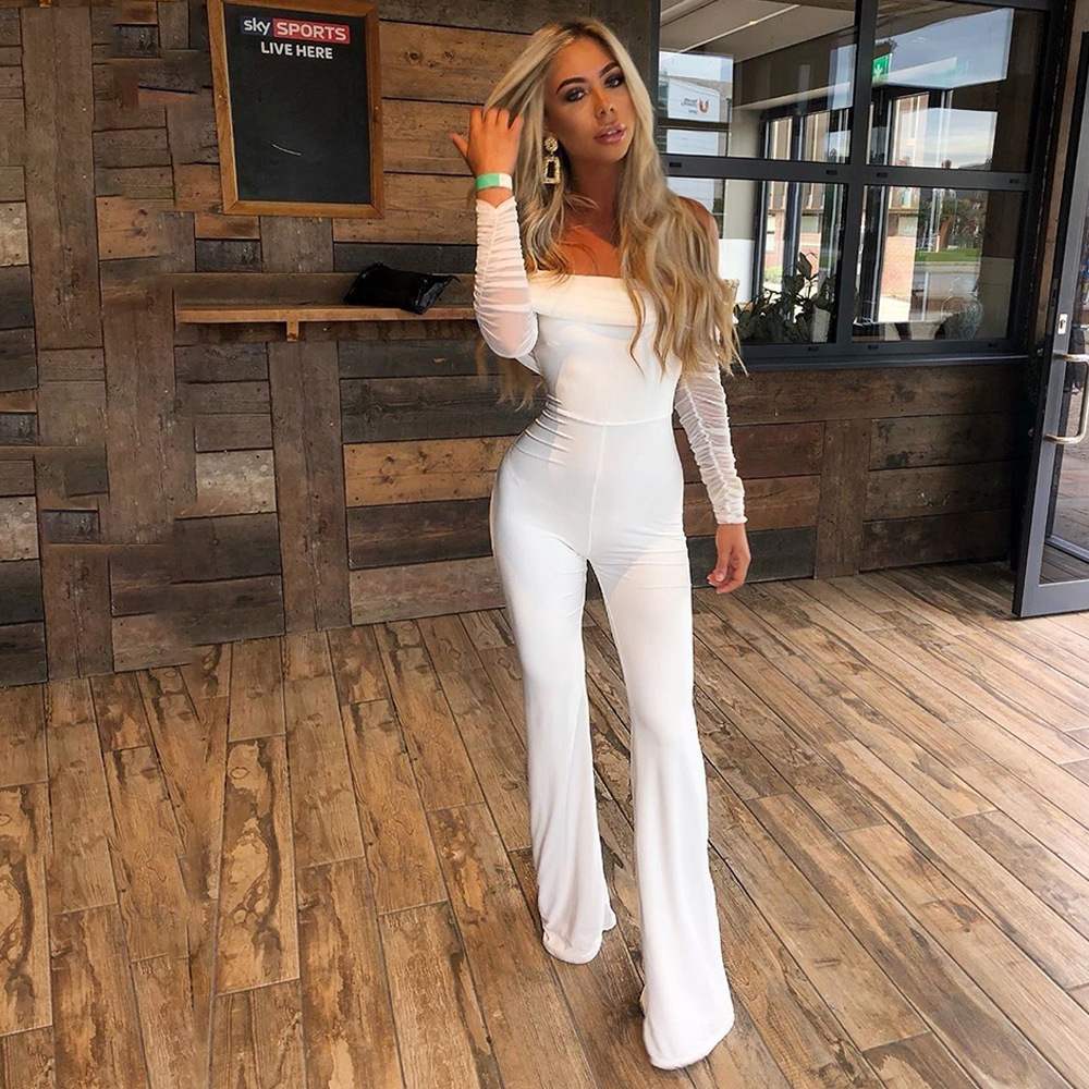 Solid Pleated One-piece Pants With Flared Shoulder Long Sle