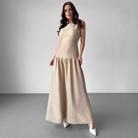Elegant Ærmeløs Maxikjole til Kvinder i Vintage Linned