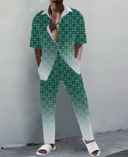 Mode for mænd: Outfit med kortærmet skjorte med digitaltryk