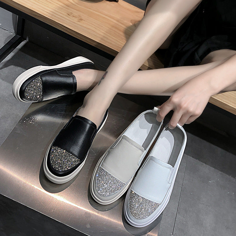 Women's Leather Slip-on Platform All-match White Shoes