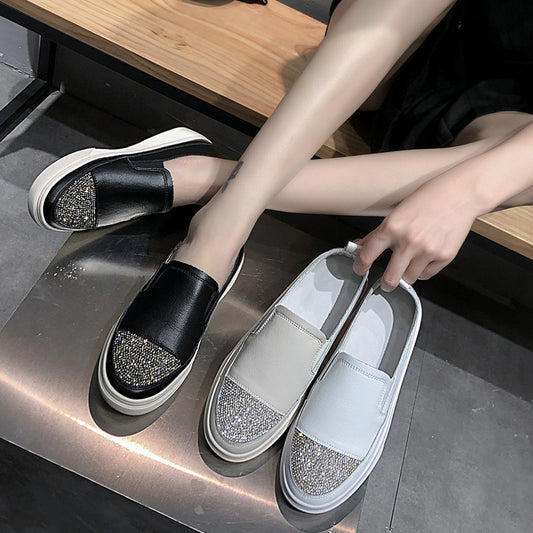 Women's Leather Slip-on Platform All-match White Shoes