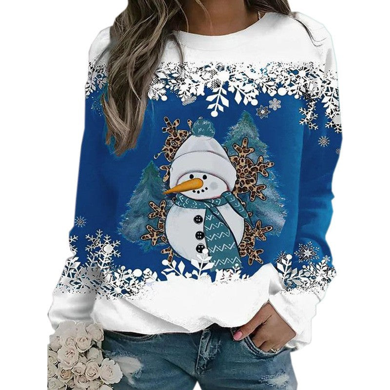 Fashion Christmas Snowman Round Neck Long Sleeve Women