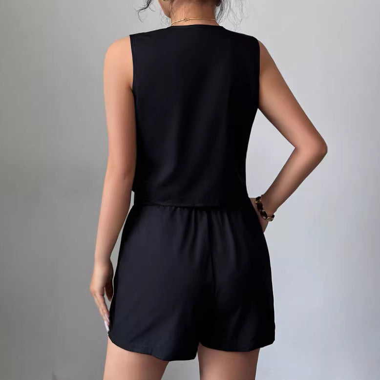 Minimalist-style Womens Casual Vest And Shorts Set