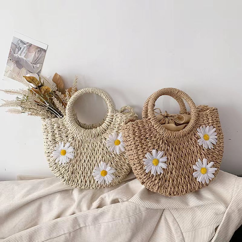 Dame Mode Tusindfryd Crossbody Bærbar Stråvævet Taske