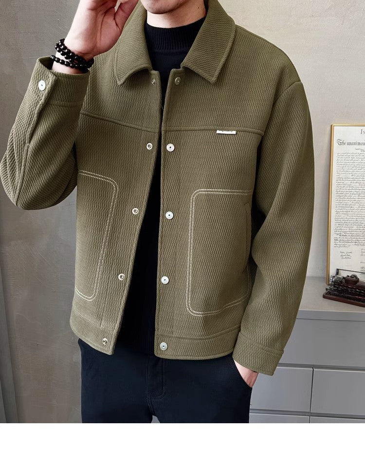 Men's Thickened Fashion All-matching Polo Collar Jacket Casual Coat Top