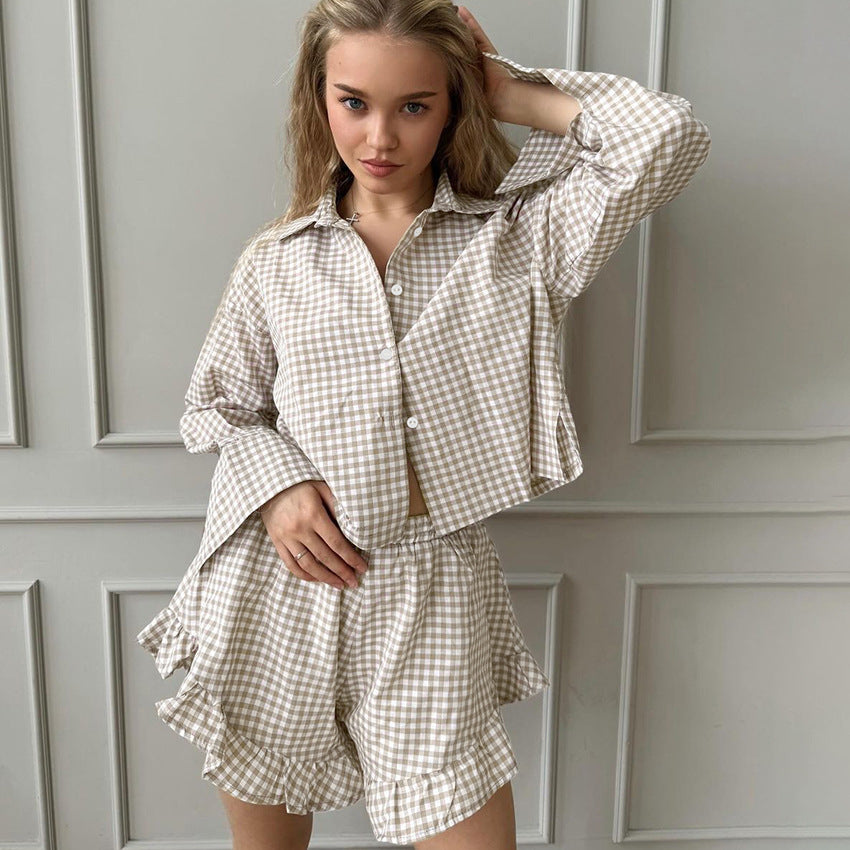 Plaid Pajama Shorts Womens Pure Cotton