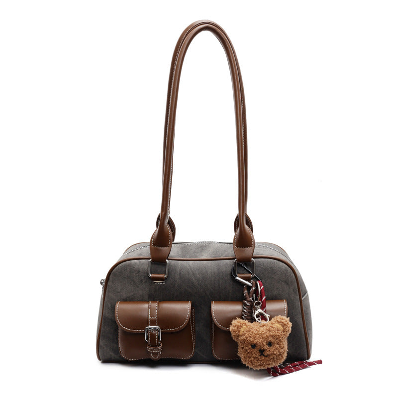 Retro Niche Color-block Commuter Handbag With A Chic Boston-style Underarm Design