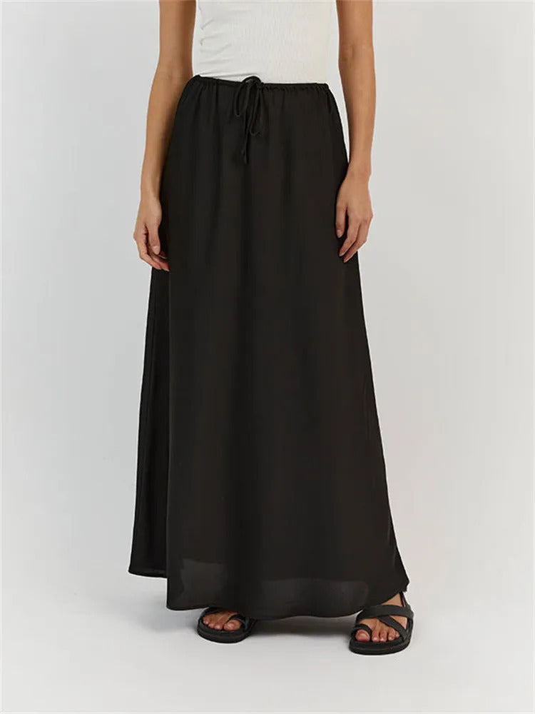 Solid Color High Waist Loose Lace-up Slim Skirt