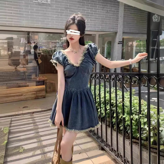 Womens Unique Retro And Sexy French-Style Denim Dress