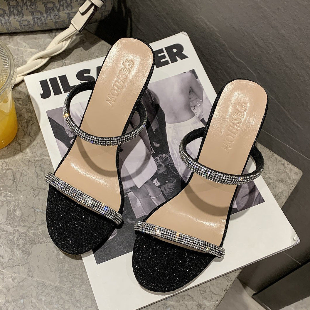 Women's High-heeled Sandals And Slippers With Rhinestones