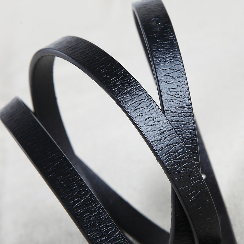Female leather alloy smooth buckle two-layer leather fine belt